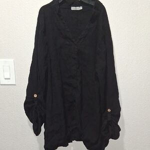 Made In Italy Black Women's Blouse 100 Lino